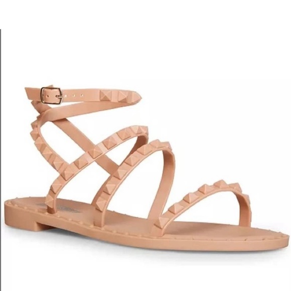 Steve Madden Travel J Jelly Studded Rockstud Flat Sandals Wrap Ankle NEW - Picture 2 of 7